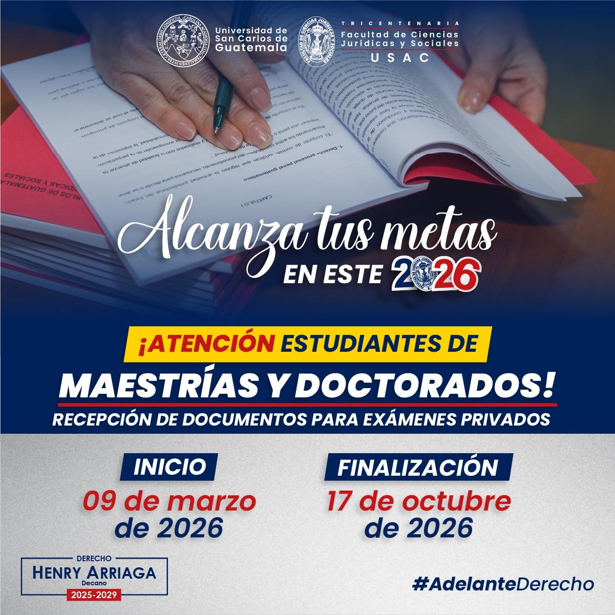 Fechas Recepción Expedientes, Examenes Privados 2026